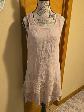 Kamana Light Mauve Pink  Crochet/lace Hem Sleeveless Tunic Dress